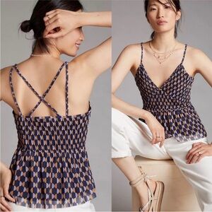 NWT Anthropologie Blue Motif Mesh Top | Size XS